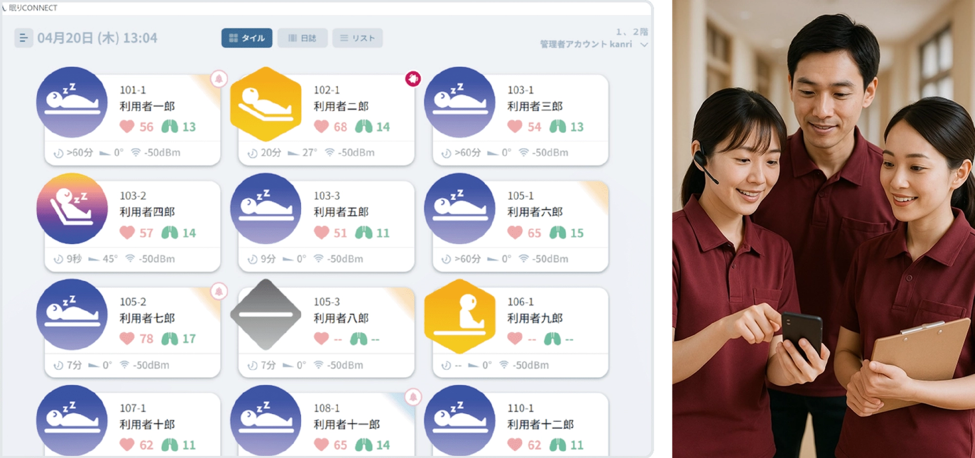 眠りの「見える化」により夜間巡回が半減